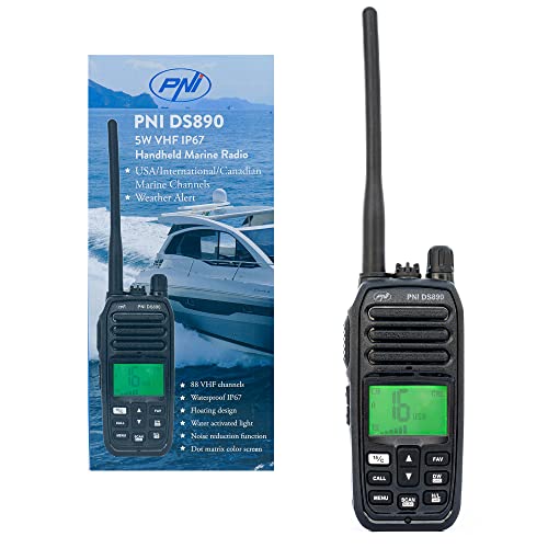 PNI DS890 tragbarer Seefunksender, 88 Kanäle, 10 Wetterkanäle, Einstellbarer Squelch, Roger Beep, Dual Watch, Scan, Call, NRC, 1800mAh Akku, IP67