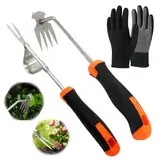 PASLFC Gartenarbeit Hand Unkrautstecher,Unkraut Entferner Gerät Edelstahl,Entwurzelungswerkzeug,Handjätgerät,Wurzeljäter,Gartenwerkzeug Unkrautstecher,Manual Weeders,Unkrautjäter mit Stiel