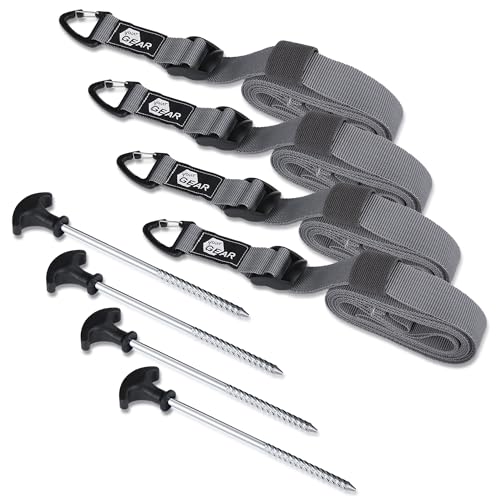 your GEAR Storm Webbing Set - 4 x Abspanngurt mit Karabiner, Abspannleinen mit Erdnägeln für Zelt, Vorzelt, Sonnensegel