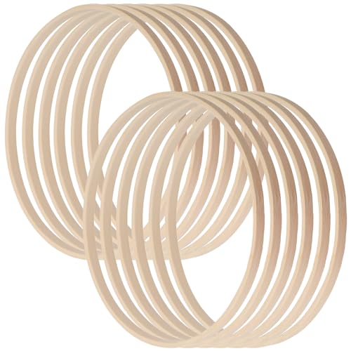 12 Stück Bambus Floral Hoop,Holzringe zum Basteln,Makramee Ringe Traumfänger Ringe Holz Hoops Set für Hochzeitskranz Dekor und Wandbehang Handwerk Blumenkranz Türkranz Fensterdeko DIY Set-10 cm ø