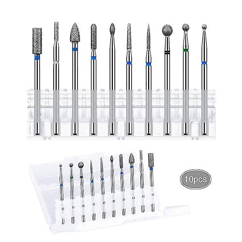 10 Stück Professioneller Diamant Bits für Nagelfräser,Schleifkörper Set für Maniküre Nagelpflege, Entfernen Nagelhaut Kit,Legierter Wolframstahl Bits (03)