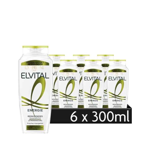 L'Oréal Paris Elvital Energie Citrus CR Shampoo zur Reinigung der Haare und Glättung der Haarfaser, Mit Citrus, 6 x 300 ml
