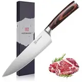 KEEMAKE Kochmesser 20cm Scharfe Küchenmesser, Profi Messer aus hochwertigem Carbon Edelstahl, Fleischmesser mit ergonomischem Griff
