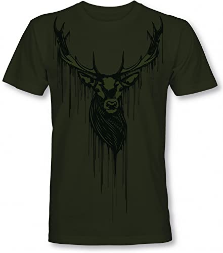 Jäger T-Shirt: Dripping Deer - Geschenk für Jäger - Hirsch - Jägerbekleidung Jagdkleidung Herren - Geschenke für Männer - Jagd Tshirt - Eber Outdoor Natur Army Hunter (L)
