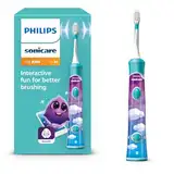 Philips Sonicare For Kids, elektrische Schallzahnbürste mit App, für Kinder ab 3 Jahren, mit SmarTimer und QuadPacer für eine gründliche Reinigung, Türkis, Modell HX6322/04