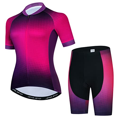 Damen Radtrikot Set, Sommer Kurzarm Damen Mountainbike Shirt und Shorts Kit MTB Anzug Fahrrad Kleidung, T2005-1, XL