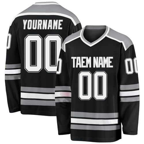 Hockey-Trikot, personalisierbar, mit Ihrem Namen, Team/Nummer, Hockey-Trikot mit Namen, geeignet für Geschenke für Kinder und Erwachsene, Stil 2 KAN0827A, grau, One size