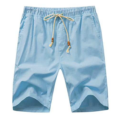 OIUHJN Männlicher Sommer-beiläufige Feste Kurze Hosen-Kordelzug-Kurze Hosen-Hose-Taschen-Kurzschluss Shorts Herren Lack (Light Blue, XL)