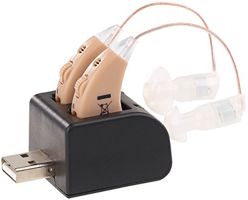 newgen medicals Hörverstärker: Soundverstärker-Paar HV-340 mit Ex-Hörer; Akku & USB-Ladeschale (Tonverstärker, horverstarker)