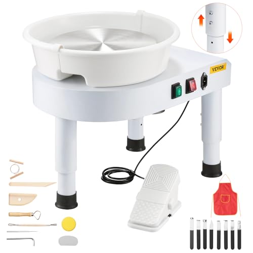 VEVOR Töpferrad 28 cm 350 W Töpferscheibe Weiß Elektrische Töpferscheibe mit Fußpedal, Mini Töpferrad mit abnehmbarem Becken Drehscheibe, Werkzeug für Keramik Ton Herstellung Heimwerken