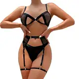 Bänder Dessous SexyBabydoll Dessous Spitze Backless Lanyard Unterwäsche Anzug Enge Spitzenunterwäsche Damen(Schwarz,L)