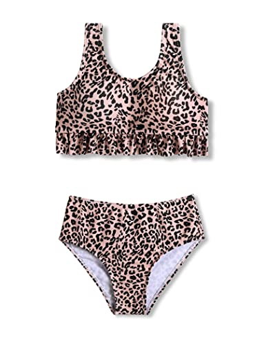 Arshiner Mädchen Bikini Sommer Leopard Bademode Rüschen Bustier Bikinislip 2-Teilig Badeanzug Kinder Strand Tankini Set Schwimmanzug Badebekleidung 130/7-8 Jahre