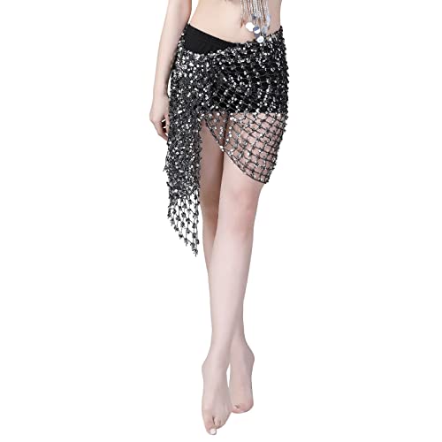 Pailletten Rock Damen Bauchtanz Hüfttuch Pailettenrock für Damen Pailletten Glitzer Rock mit Fransen Bauchtanz Gürtel Sexy Faschingskostüme Karneval Meerjungfrau Kostüm Wickelgürtel Latein Tanz Rock