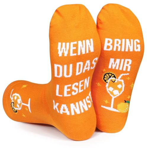 BOFUNX Lustige Orange Socken - Wenn Du Das Lesen Kannst Bring Mir Orangensaft Socken für Geburtstag Weihnachten Neujahr Karneval Geschenk 38-46