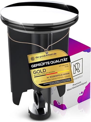 Universal Waschbeckenstöpsel 40mm Chrom Abflussstopfen – aus Messing, universal mit Gummi für Waschbecken im Bad und Bidets - Excenterstopfen - Höhenverstellbar, Rostfrei & Dicht M. ROSENFELD HOME