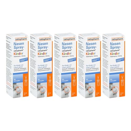 Ratiopharm Nasenspray für Kinder zwischen 2-6Jahren, wirkt abschwellend ohne Konservierungsstoffe, Spar-Set 5x10ml