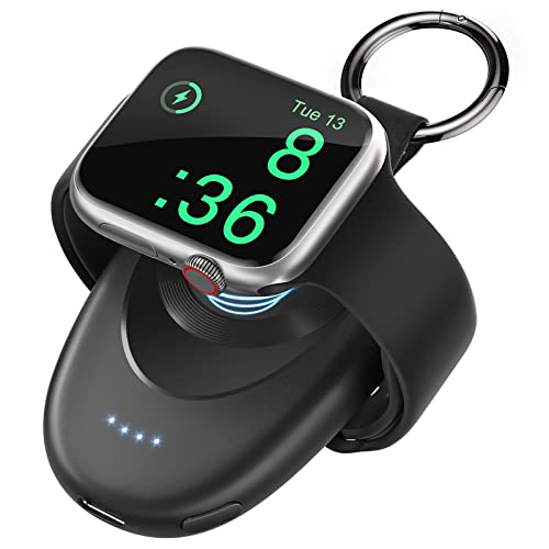 LVFAN Tragbares Ladegerät für Apple Watch, 1400mAh Powerbank für iWatch, magnetischer Reise-Schlüsselanhänger, kabelloses Ladegerät für Apple Watch Serie 10/9/8/7/6/5/4/3/2/SE 2/Ultra 2 – Schwarz