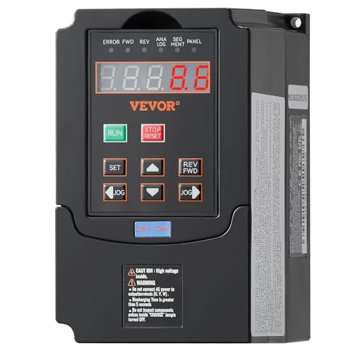 VEVOR Frequenzumrichter VFD 2 PS, 1,5 kW, 7,5 A, 1- oder 3-phasiger 220-V-Eingang auf 3-phasigen 220-V-Ausgang, 40-60-Hz-Eingang, 0-400-Hz-Ausgang, VFD für Spindelmotor-CNC-Drehzahlregelung