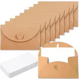 XFentech 15 Stück Mini Briefumschläge mit Karten - Vintage Mini Kraftpapier Umschläge Blanko Kärtchen Kleine Briefumschlägemit Herz Verschluss für Geschenkkarten DIY Dankeskarten Weihnachten