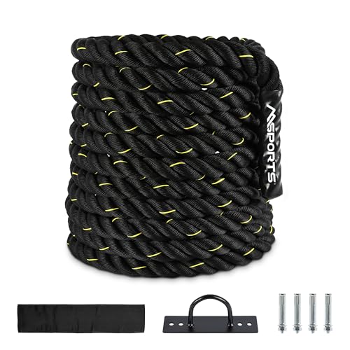 Battle Rope Professional Studio Qualität | Länge: 15 m | Durchmesser: 5 cm | Trainingsseil Sportseil Schlagseil Fitness Tau Schlangenseil Schwungseil (Schwarz/Gelb - 15M)