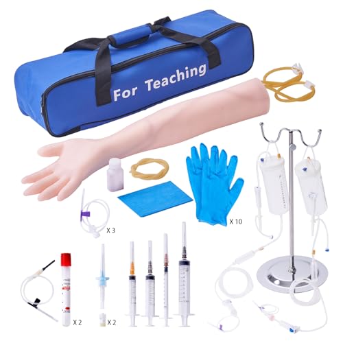 VEVOR Phlebotomie-Kit, IV Übungsarm Übungssätze, Phlebotomie-Arm-Praxis-Kit 560 x 130 x 70 mm, Trainingsarm für Intravenöse Injektion Inkl. IV-Ständer, Infusionsschlauch, Aderpresse, Tragtasche usw.