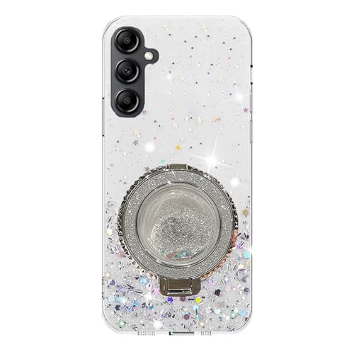 Rnrieyta Miagon Treibsand Ständer Hülle Glitzer für Samsung Galaxy S23,Cute Dünn Crystal Schutzhülle Weiches Bling Transparent Case Bumper mit Flüssig Halter Kickständer