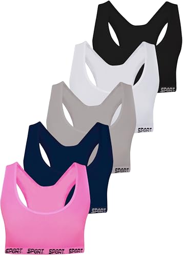 LOREZA ® 5 Mädchen Bustier Mikrofaser BH Sport Bra Unterwäsche - Breite Träger (158-170, Modell 3)