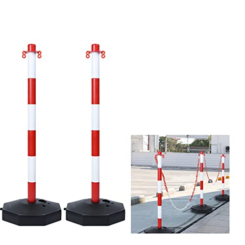 VA-Cerulean Kettenpfosten, PP Kunststoff Absperrpfosten, Parkplatzsperre Klappbar, Kette Pfosten Schranke mit 1.4m Hängekette, Set von 2