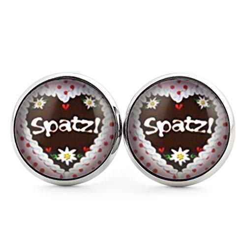 SCHMUCKZUCKER Damen Ohrstecker Motiv Spatzl Lebkuchen Herz Edelstahl Ohrringe Silber Braun Rosa Rot Gepunktet 14mm 14mm