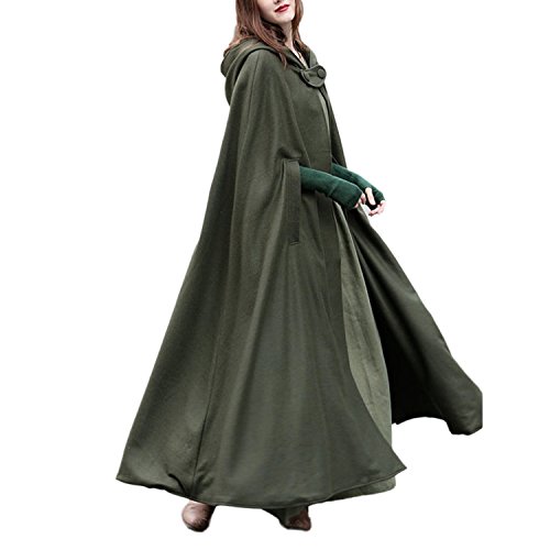 JLTPH Damen Herbst Winter Maxi Lose Umhang mit Kapuze Mantel Poncho Kap Strickpulli Longstrickjacke Trenchcoat Outwear(Armeegrün，S)