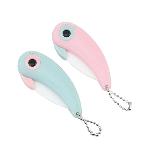 2 Stücke Klappbares Schälmesser, Mini Bird Keramik Obstmesser, Keramisches Frucht Messer Taschen Vogel-geformten Cutter Küchenzubehör, Klappmesser Tragbarer Besteck für Camping (Rosa und Blau)