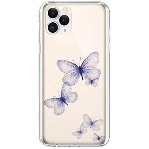 Kompatibel mit iPhone 11 Pro Hülle,Transparente Silikon TPU Handyhülle Crystal Clear Durchsichtig Schutzhülle Blumen Bunt Muster Ultra-dünn Weiche Stoßfest Bumper Case Tasche,Schmetterling