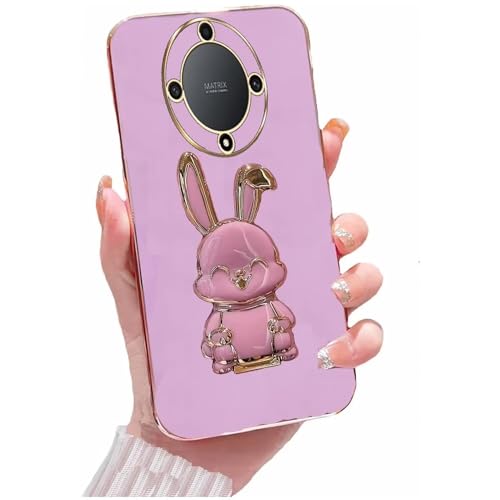 Miagon Kaninchen Ständer Hülle für Honor Magic 6 Lite 5G,Cute Mädchen Dünn Galvanisierte Schutzhülle Weiches Case Bumper mit Hase Skalierbar Halter Kickständer