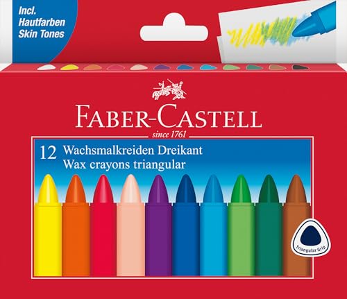 FABER-CASTELL 120010 - Dreikant Wachsmalstifte, 12er Etui