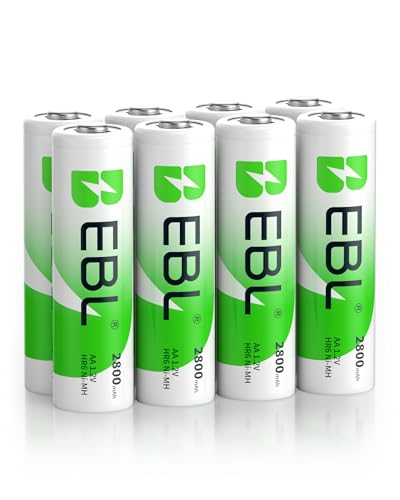 EBL AA Akku 2800mAh 8 Stück - Mignon AA wiederaufladbare Batterien, Typ NI-MH, geringe Selbstentladung mit Staubkasten, 1.2v AA Akkubatterien