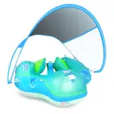 LAYCOL Schwimmring Baby mit UPF50+ Sonnenschutzdach & Spielzeug, Verstellbarer Sicherheitssitz, Kleinkind Pool Schwimmring für 6-36 Monate (Blue) (Blau Update, L)