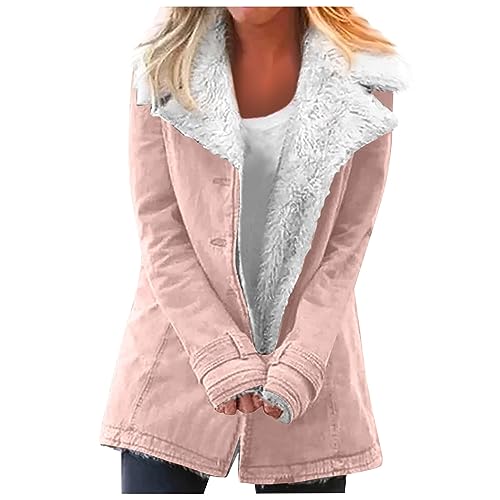 Boucle Jacke Damen Flies Damen Jacke Teddy Jacke Damen Mit Kapuze Fleecejacke Damen Lang Sweatjacke Wollmantel Damen Winter Warm Hoodie Jacke Lose Winterjacke Fleece Kapuzenjacke Mantel Pink M