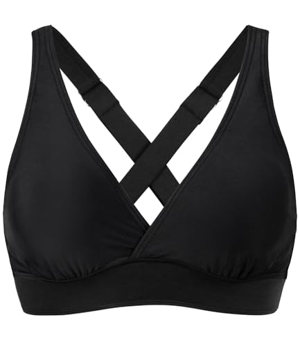 Amy Babe Sportliches Damen-Bikinioberteil, verstellbare breite Träger, große Brust, überkreuzter Rücken, stützender Badeanzug, nur Oberteil, Schwarz, XX-Large