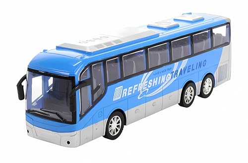 Toi-Toys REISEBUS mit Friktionsantrieb 32cm Blau Linienbus Omnibus Bus Spielzeugbus Modell 72, HKO-06723