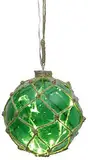 Star "Noah" Glaskugel mit 8 LED-Lichterngrün mit Garnnetz, transparent Kabel, Durchmesser 12 cm, Vierfarb-Karton 457-31