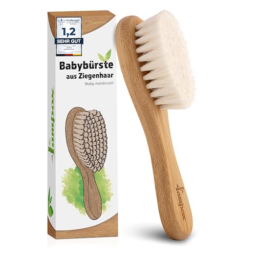 lampox Babyhaarbürste extra weich, Baby Erstausstattung Neugeborene mit weichen Ziegenhaaren, Milchschorf, Baby Haarbürste, Baby Pflegeset, Baby Geschenk, Kopfhautpflege, Kleinkinder, Babyzubehör