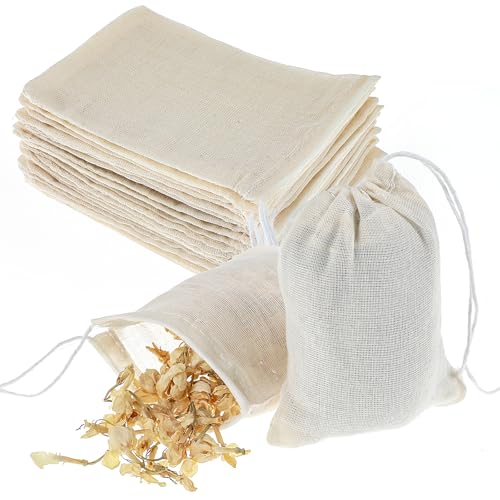 Oruola 30 Stück Gewürzbeutel,10 x 8 cm Gewürzsäckchen,Gewürzsäckchen zum Kochen,Natürliche Baumwollsäckchen mit Kordelzug,Wiederverwendbare Stoffsäckchen für Tee,Kaffee,Gewürze,Filter