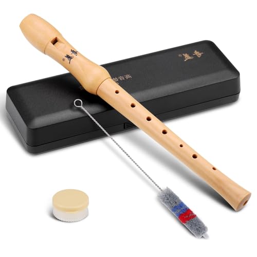Blockflöte Holz,C-Sopran Blockflöte,Deutsche Griffweise,8-Loch Flöte für Kinder Erwachsene Anfänger,Holzblockflöte Ahornholz,Sopranblockflöte mit Wischerstab Korkfett,Flöte für Anfänger