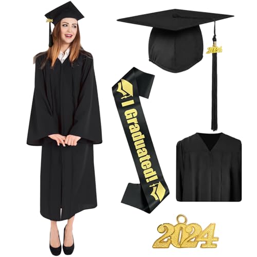 Raveparty Abschluss Talar mit Hut, Abschluss Robe, Schwarz Graduation Robe，Abschluss Hut, Doktorhut, Akademischer Talar, Quaste 2024, Unisex Abschluss Kleid für Hochschule (Style A, M)