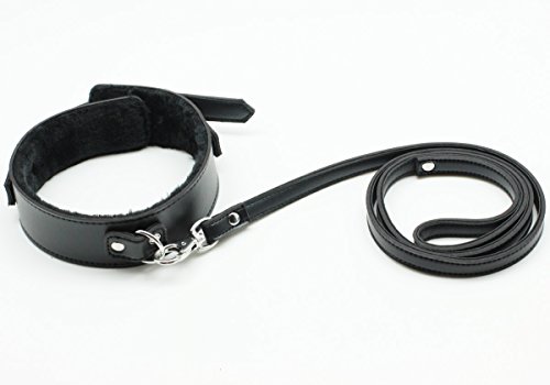 Lederhalsband Leash Set Choker Ladies - SMspade Lederhalsband Furry O-Ring Lederhalsband Sex Echtes Leder Lederhalsband für Frauen Männer, Schwarz