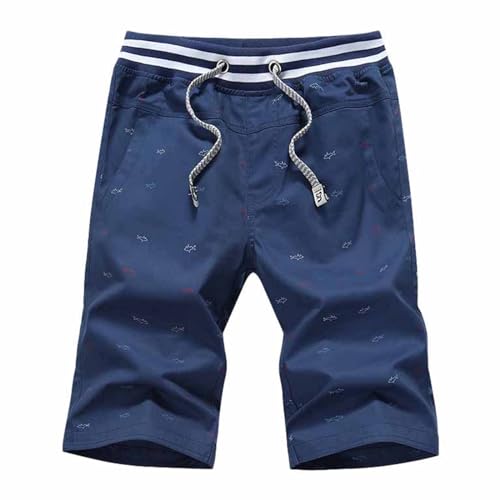 QWUVEDS Kurze Hosen Herren Kurze Herrenhose, 5-Hose, lockere, lässige Strandhose Leinen in Übergröße Sportkleidung (Blue, XXL)