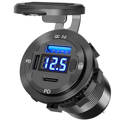 Metallgehäuse 78w USB C PD Steckdose 12V Einbau: Typ C USB Dose Buchse 12 Volt KFZ Ladegerät Adapter Zigaretten Stecker USB Anschluss mit Schalter Panel für Wohnmobil Auto Motorrad Boot LKW Wohnwagen