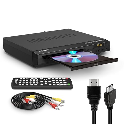 HDMI DVD Player für Fernseher | 1080P Region Frei DVD-Spieler für Smart TV | Mini DVD Spieler mit USB, CD & MP3 | HDMI Kabel, RCA Kabel & Fernsteuerung inklusive | MAJORITY DVD Player