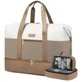 LOVEVOOK Reisetasche Damen Weekender Bag Groß Handgepäck Tasche Sporttasche Kliniktasche Geburt Travel Duffle Bag mit Kulturtasche Schuhfach für Flugzeug Reisen, Beige Khaki