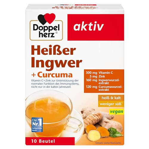 Doppelherz Heißer Ingwer + Curcuma – Vitamin C und Zink leisten einen Beitrag für die normale Funktion des Immunsystems – 10 vegane Portionen